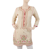 Women's Embroidered V-Neck Kurti - Beige, Women, Ready Kurtis, Chase Value, Chase Value