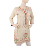 Women's Embroidered V-Neck Kurti - Beige, Women, Ready Kurtis, Chase Value, Chase Value