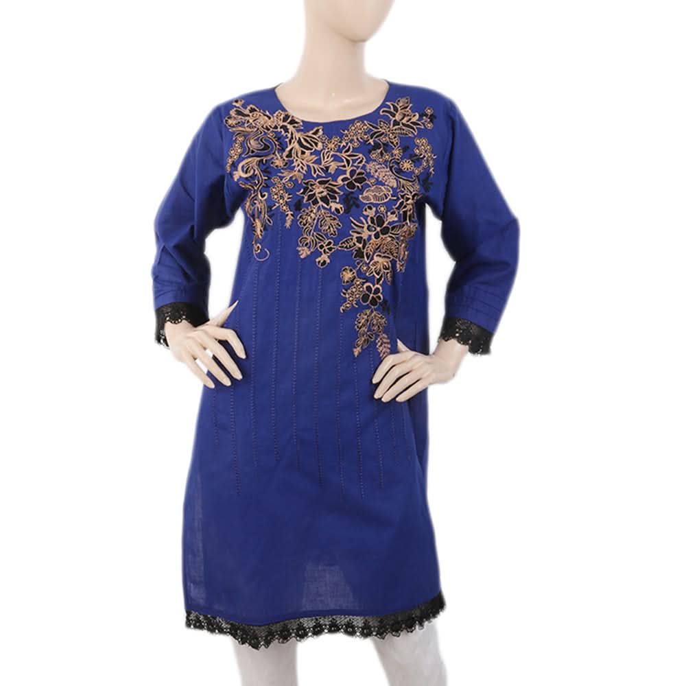 Women's Bottom Lace Embroidered Kurti - Royal Blue, Women, Ready Kurtis, Chase Value, Chase Value