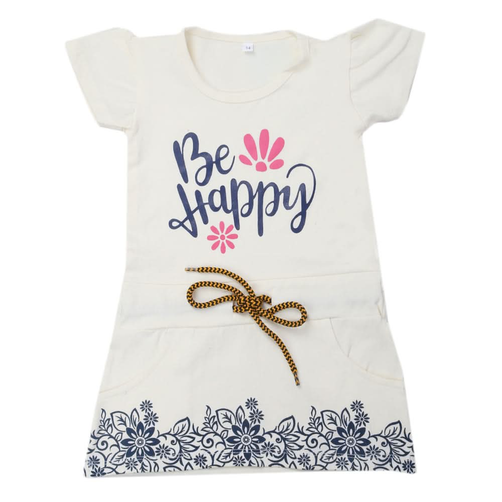 Girls Half Sleeves Long T-Shirt - Cream, Kids, Girls T-Shirts, Chase Value, Chase Value