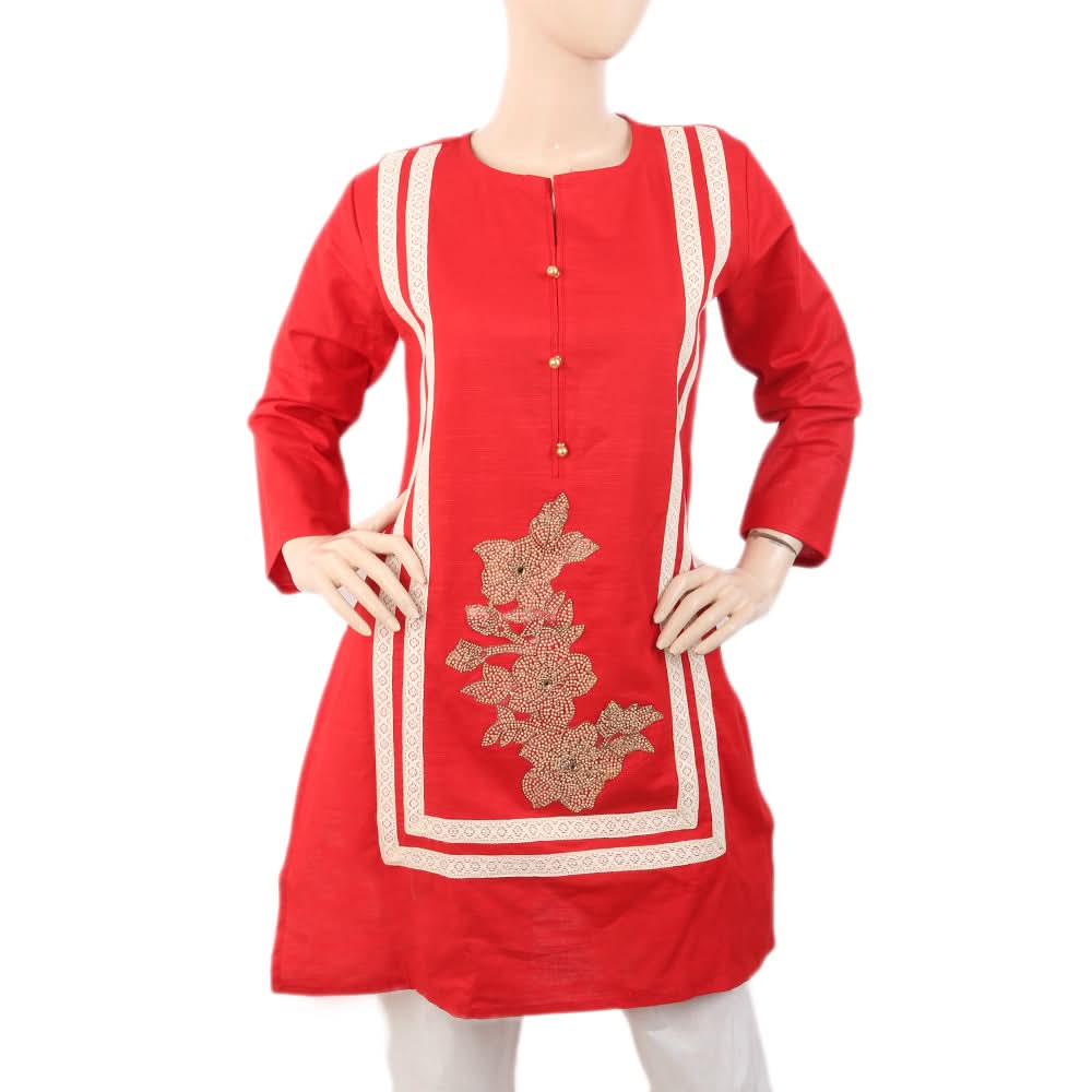 Women's Embroidered Bunch Kurti - Red, Women, Ready Kurtis, Chase Value, Chase Value