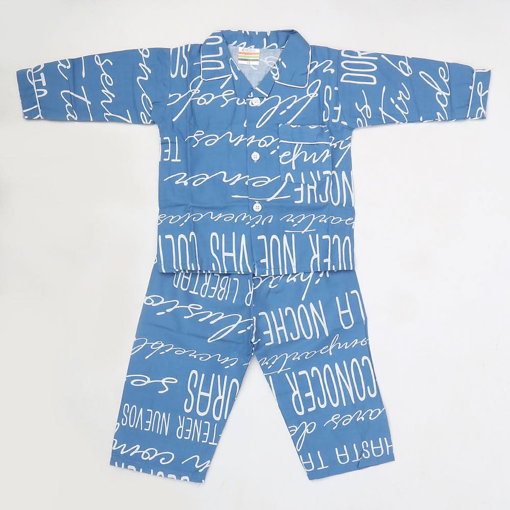 Boys Full Sleeves Night Suit - Steel Blue, Kids, Boys Sets And Suits, Chase Value, Chase Value