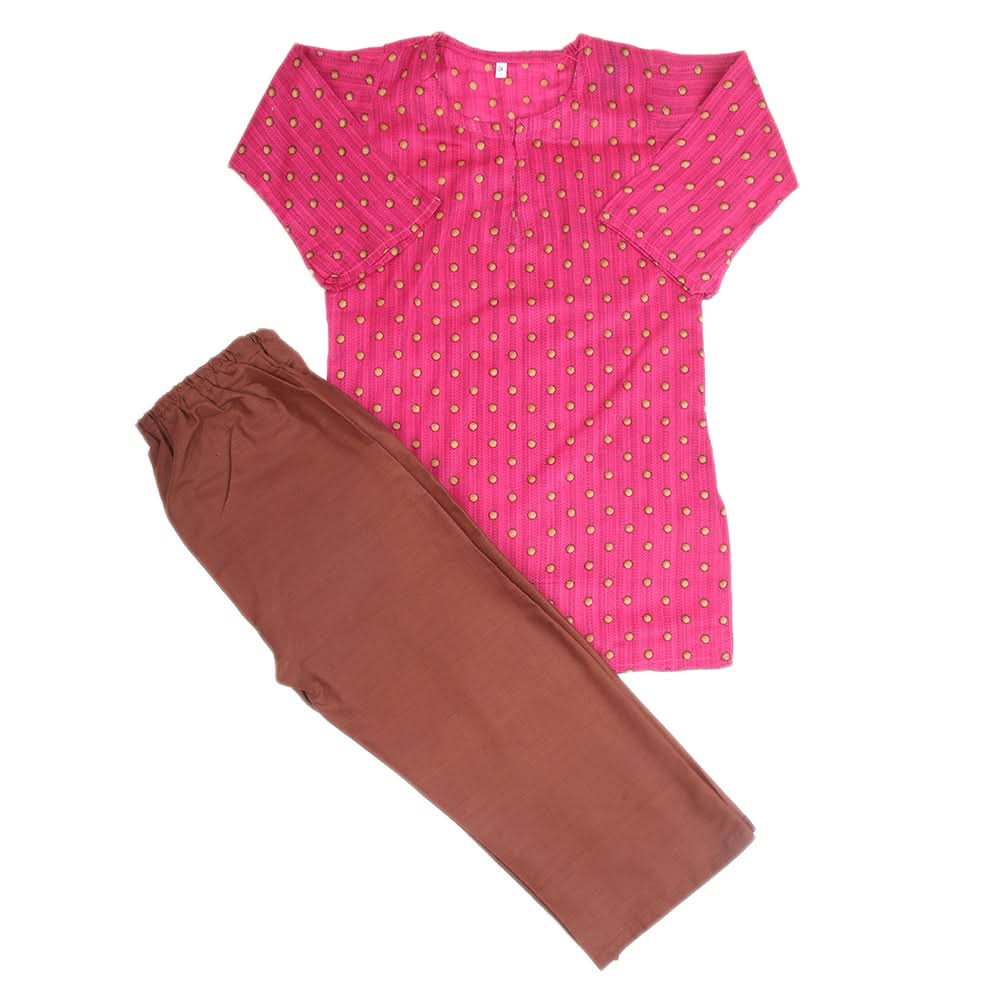 Girls Printed Shalwar Suit - Dark Pink, Kids, Girls Sets And Suits, Chase Value, Chase Value