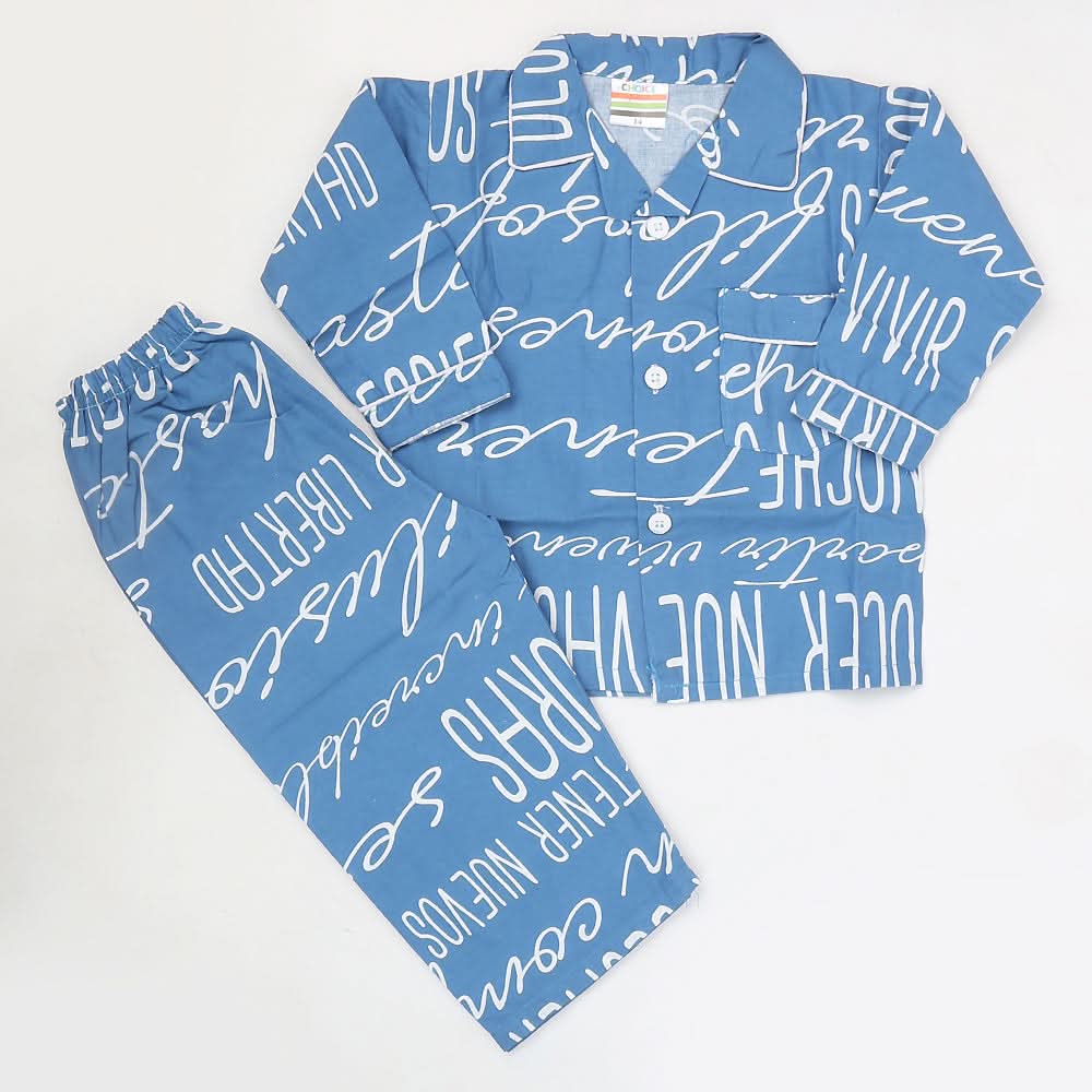Boys Full Sleeves Night Suit - Steel Blue, Kids, Boys Sets And Suits, Chase Value, Chase Value