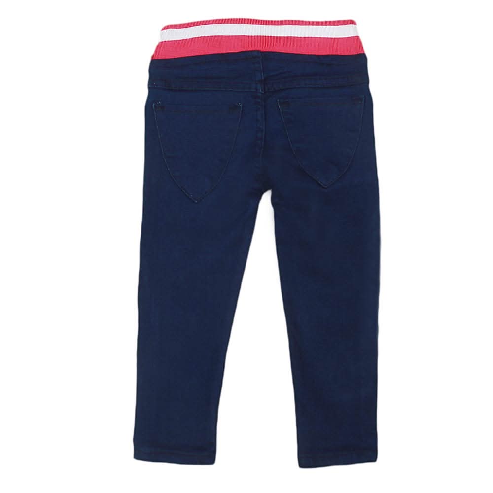 Girls Denim Embroidered Pant - Dark Blue, Kids, Pants And Capri, Chase Value, Chase Value