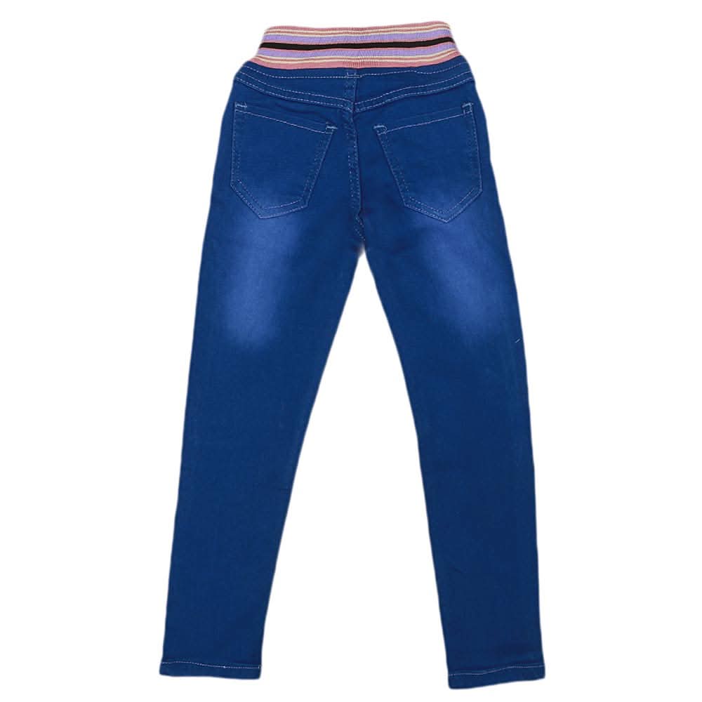 Girls Denim Embroidered Pant - Royal Blue, Kids, Pants And Capri, Chase Value, Chase Value