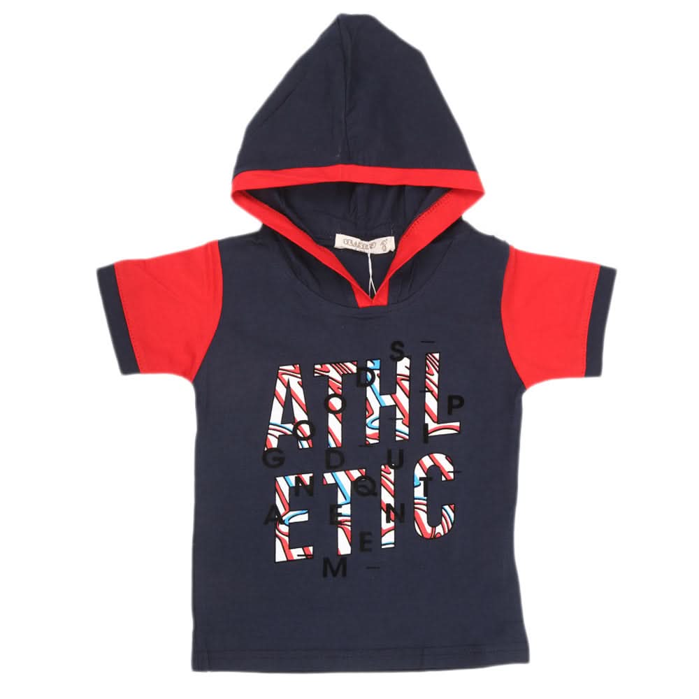 Boys Hooded Half Sleeves T-Shirt - Navy Blue, Kids, Boys T-Shirts, Chase Value, Chase Value