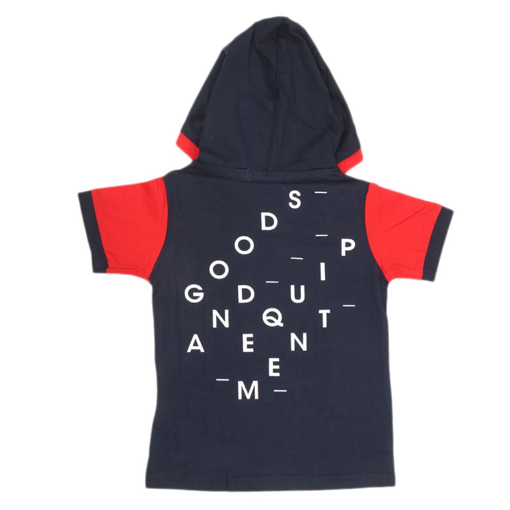 Boys Hooded Half Sleeves T-Shirt - Navy Blue, Kids, Boys T-Shirts, Chase Value, Chase Value