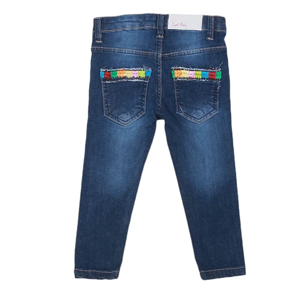 Girls Strip Denim Pant - Dark Blue, Kids, Pants And Capri, Chase Value, Chase Value