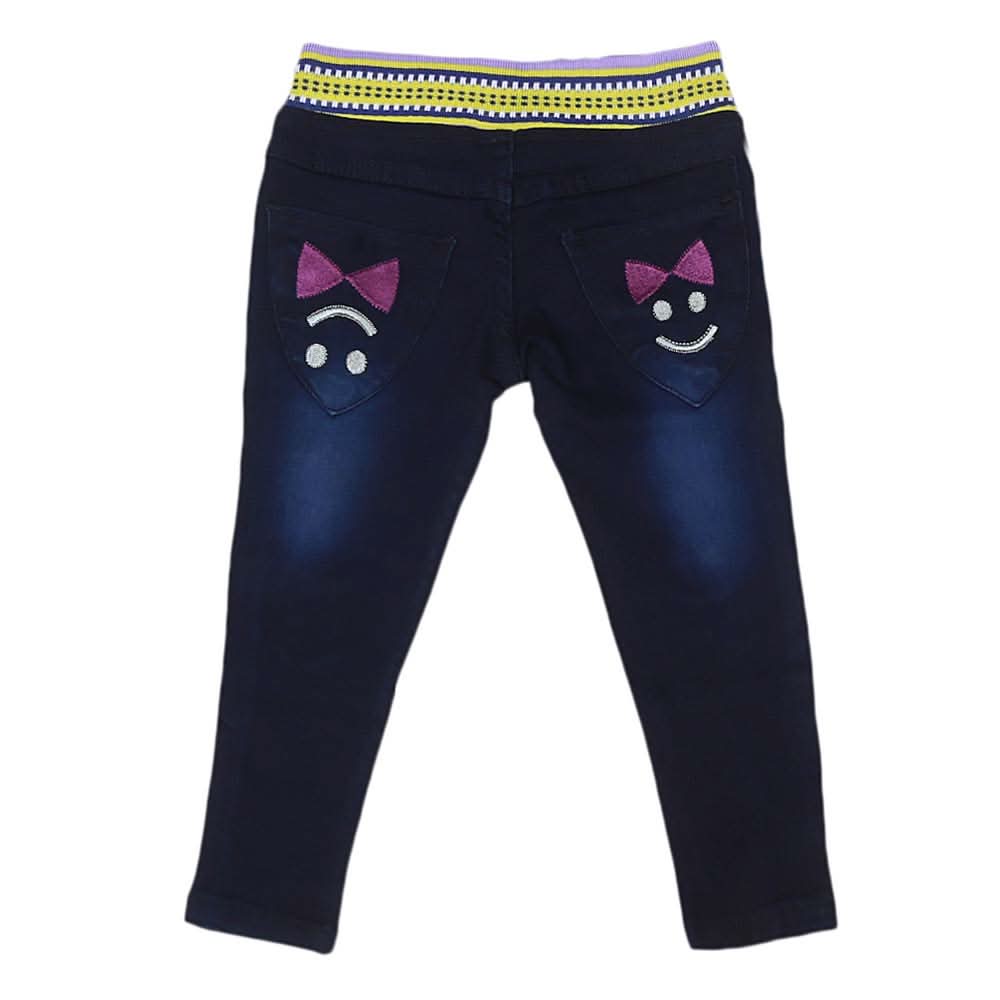 Girls Stretchable Denim Pant - Dark Blue, Kids, Pants And Capri, Chase Value, Chase Value