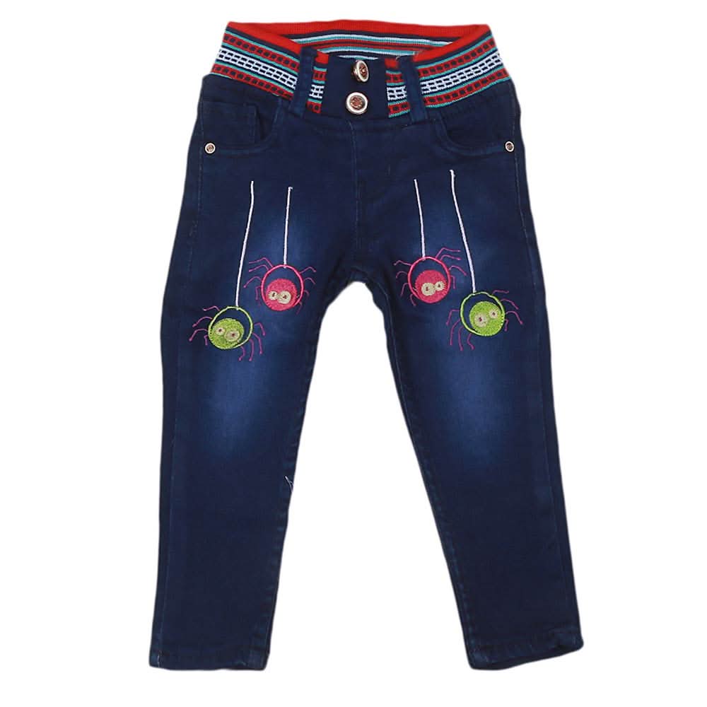 Girls Stretchable Denim Pant - Dark Blue, Kids, Pants And Capri, Chase Value, Chase Value