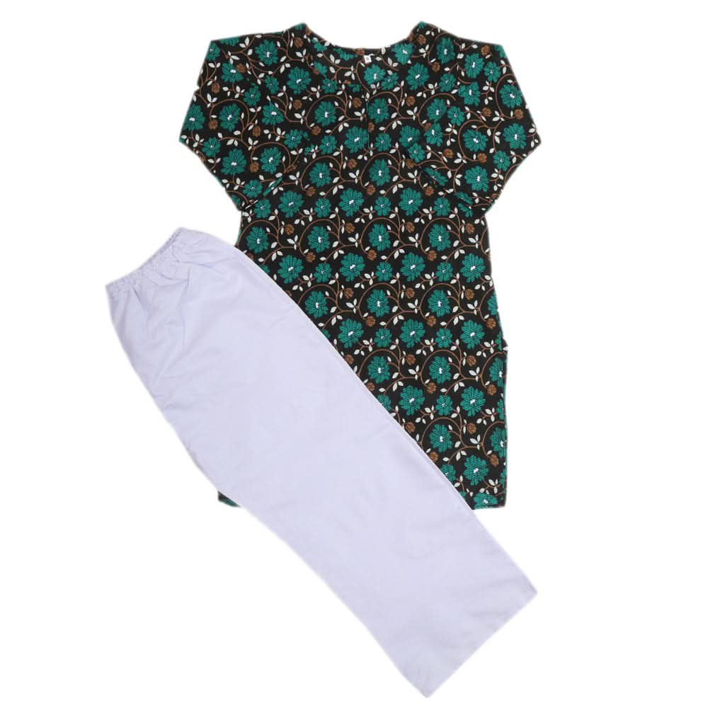 Girls Printed Shalwar Suit - Dark Green, Kids, Girls Sets And Suits, Chase Value, Chase Value