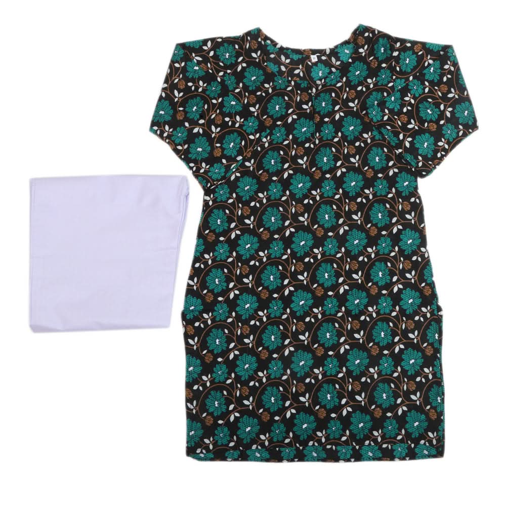 Girls Printed Shalwar Suit - Dark Green, Kids, Girls Sets And Suits, Chase Value, Chase Value