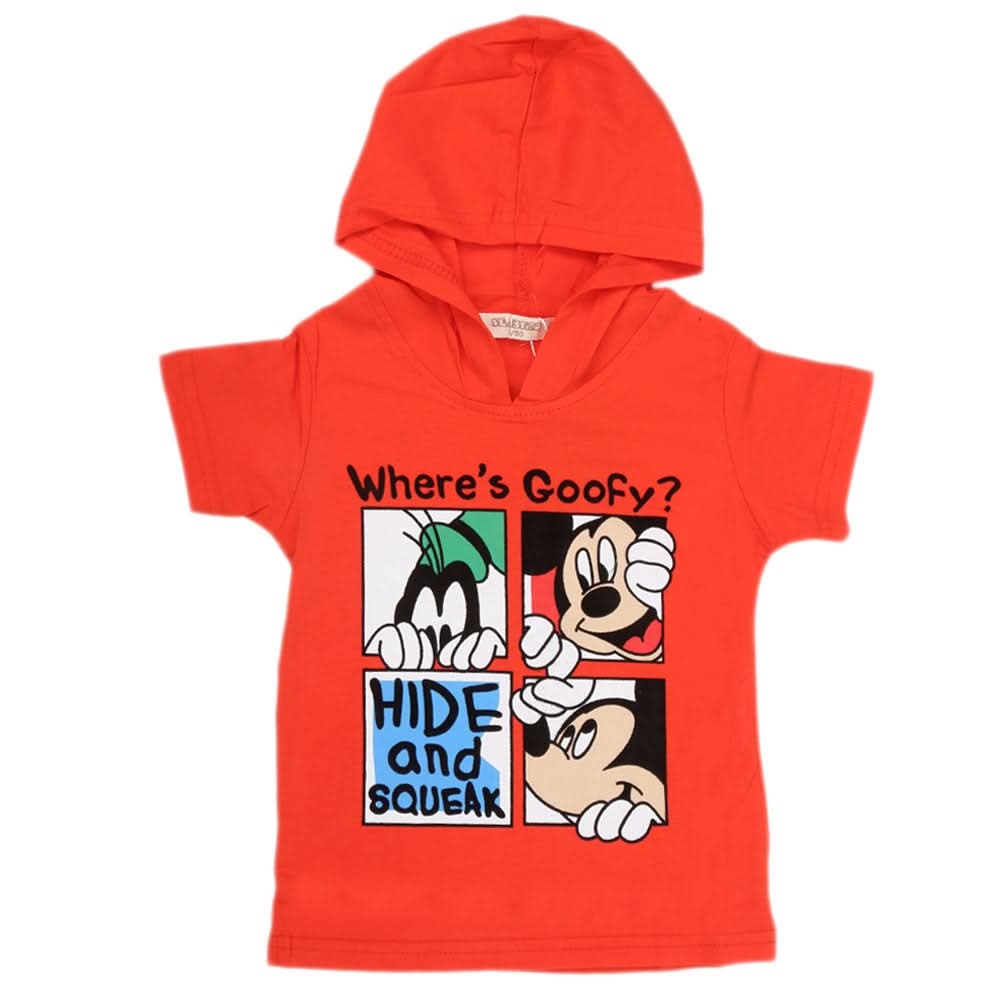 Boys Hooded Half Sleeves T-Shirt - Red, Kids, Boys T-Shirts, Chase Value, Chase Value