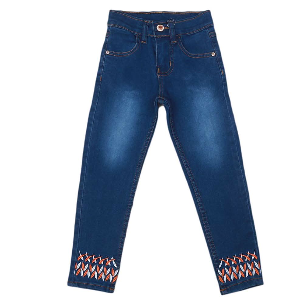Girls Denim Embroidered Pant - Blue, Kids, Pants And Capri, Chase Value, Chase Value