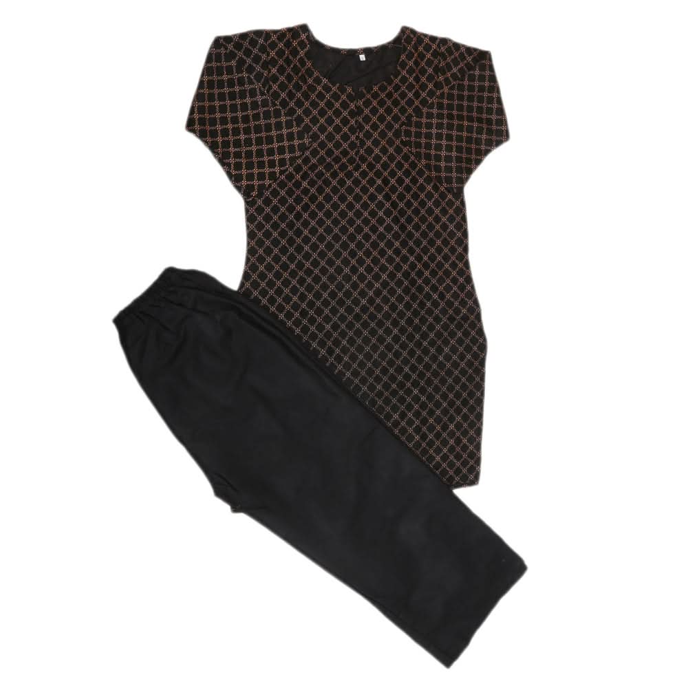 Girls Printed Shalwar Suit - Black, Kids, Girls Sets And Suits, Chase Value, Chase Value