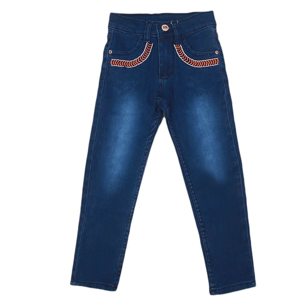 Girls Denim Embroidered Pant - Blue, Kids, Pants And Capri, Chase Value, Chase Value