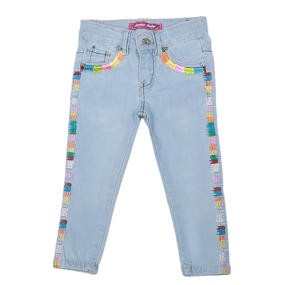 Girls Strip Denim Pant - Light Blue, Kids, Pants And Capri, Chase Value, Chase Value