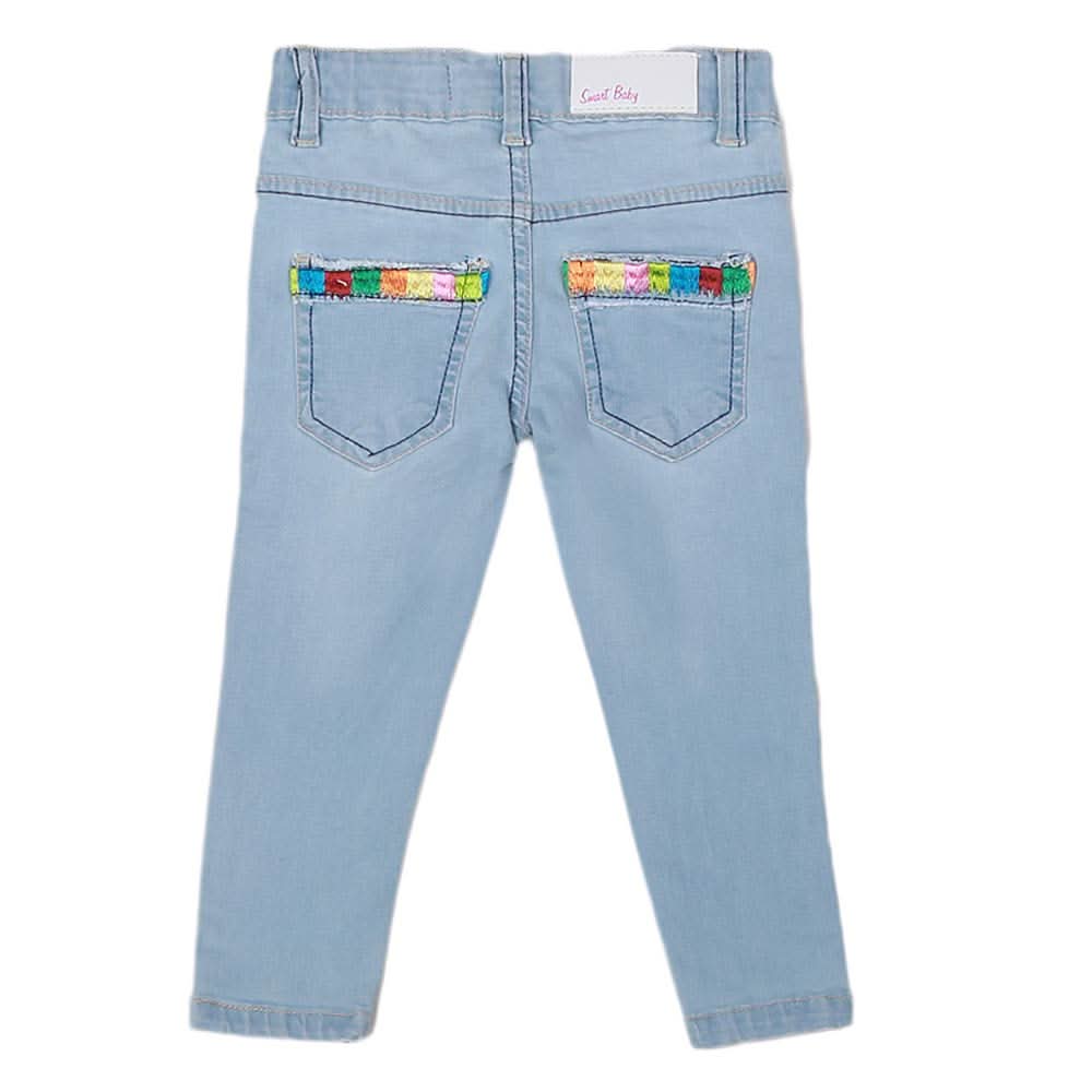 Girls Strip Denim Pant - Light Blue, Kids, Pants And Capri, Chase Value, Chase Value