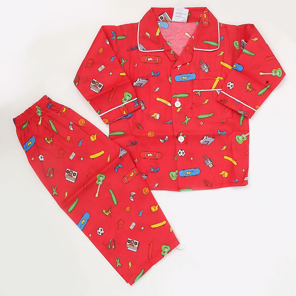 Boys Full Sleeves Night Suit - Red, Kids, Boys Sets And Suits, Chase Value, Chase Value