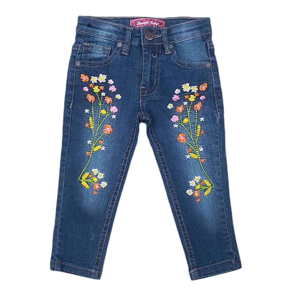 Girls Embroidered Denim Pant - Blue, Kids, Pants And Capri, Chase Value, Chase Value