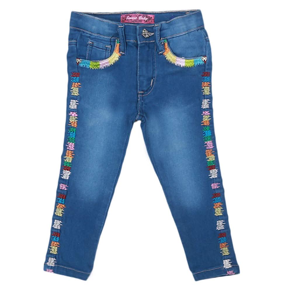Girls Strip Denim Pant - Blue, Kids, Pants And Capri, Chase Value, Chase Value