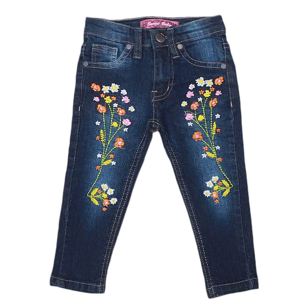 Girls Embroidered Denim Pant - Dark Blue, Kids, Pants And Capri, Chase Value, Chase Value