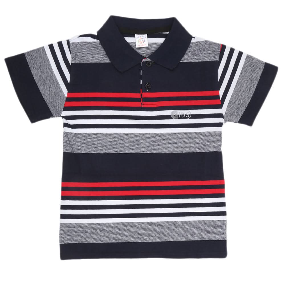 Boys Yarn Dyed T-Shirt - Navy Blue, Kids, Boys T-Shirts, Chase Value, Chase Value