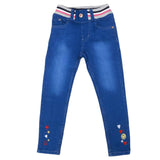 Girls Denim Embroidered Pant - Royal Blue, Kids, Pants And Capri, Chase Value, Chase Value