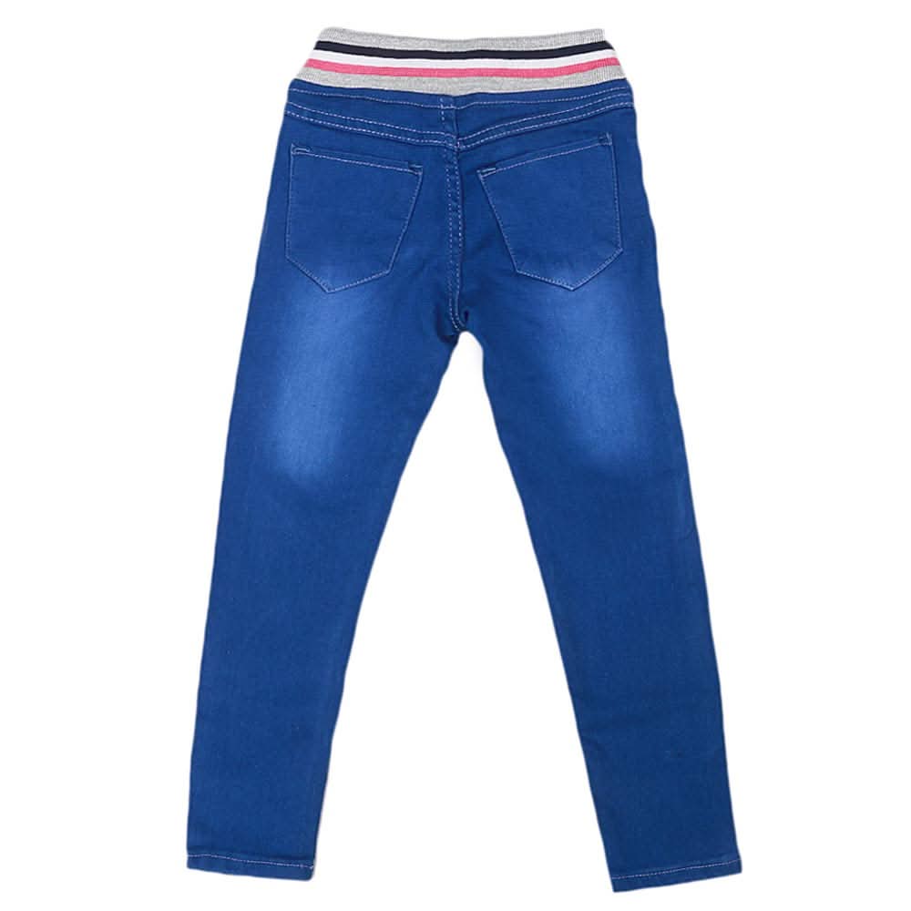 Girls Denim Embroidered Pant - Royal Blue, Kids, Pants And Capri, Chase Value, Chase Value