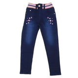 Girls Denim Embroidered Pant - Dark Blue, Kids, Pants And Capri, Chase Value, Chase Value