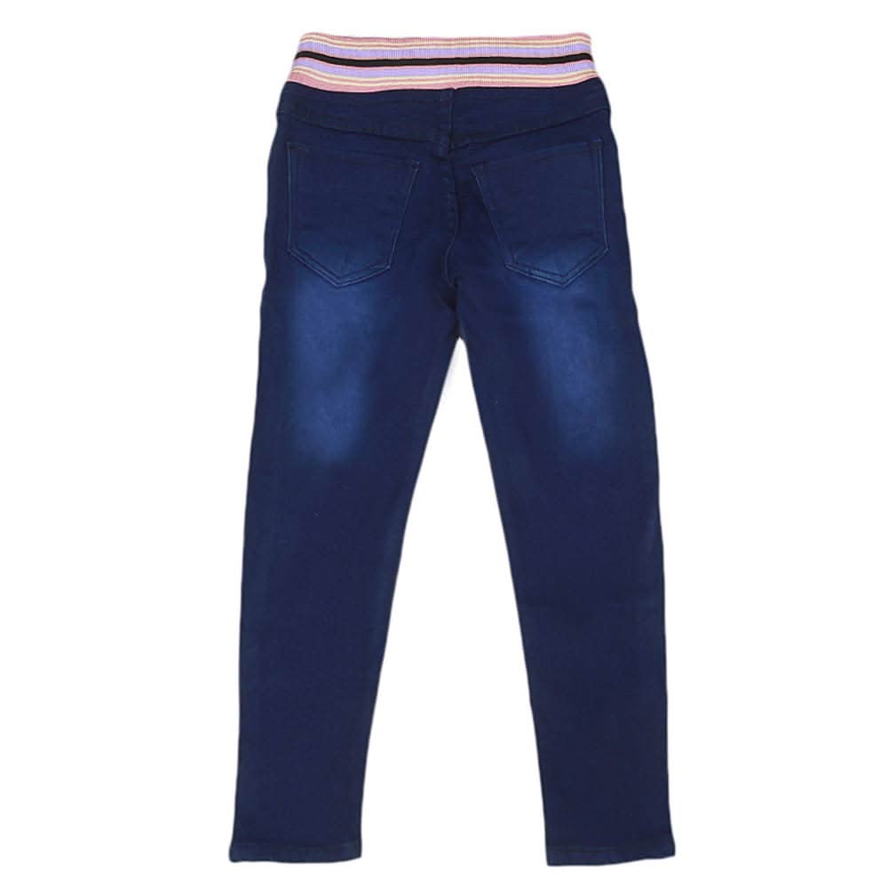 Girls Denim Embroidered Pant - Dark Blue, Kids, Pants And Capri, Chase Value, Chase Value