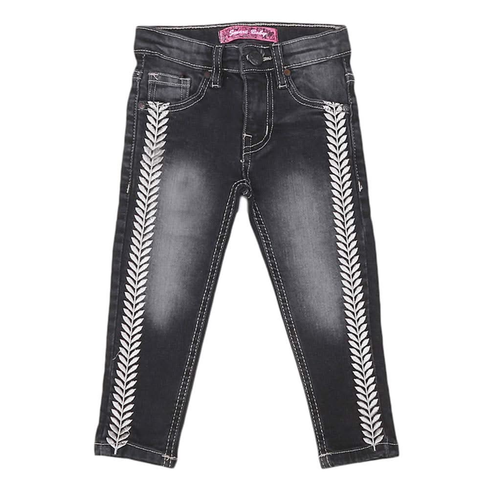 Girls Strip Denim Pant - Black, Kids, Pants And Capri, Chase Value, Chase Value