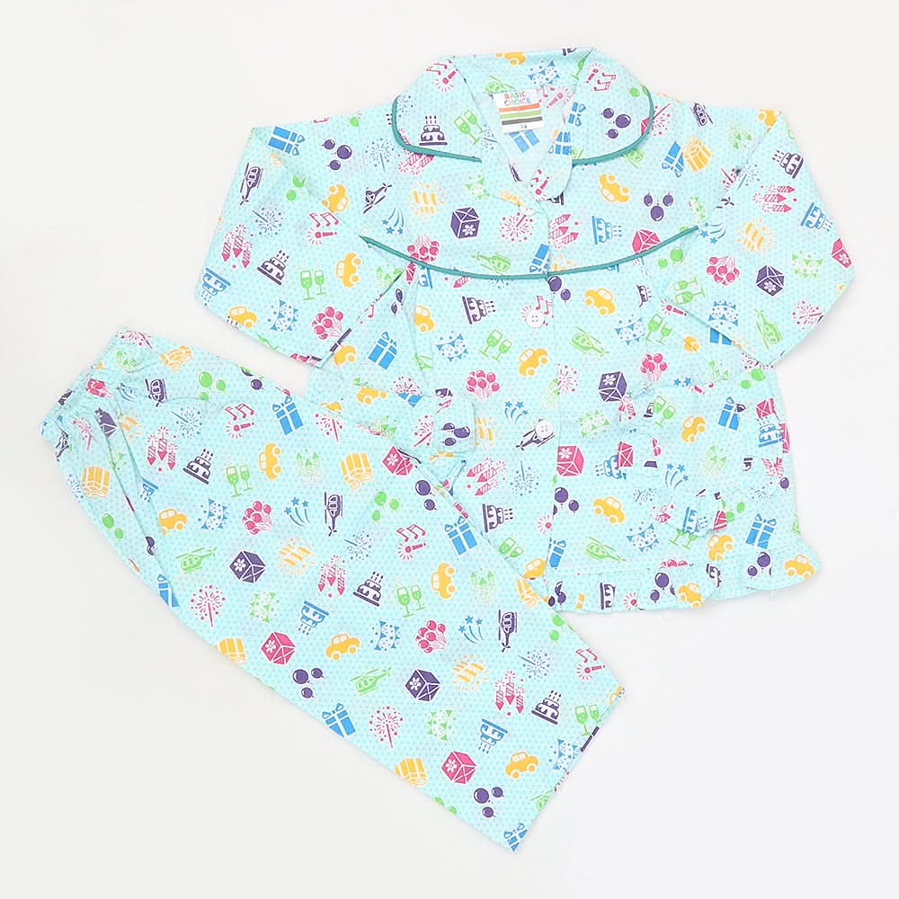 Girls Full Sleeves Night Suit - Cyan, Kids, Girls Sets And Suits, Chase Value, Chase Value