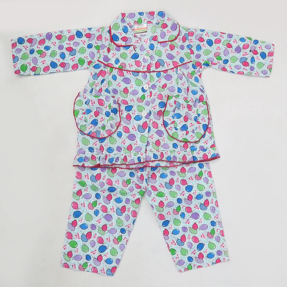 Girls Full Sleeves Night Suit - Cyan, Kids, Girls Sets And Suits, Chase Value, Chase Value