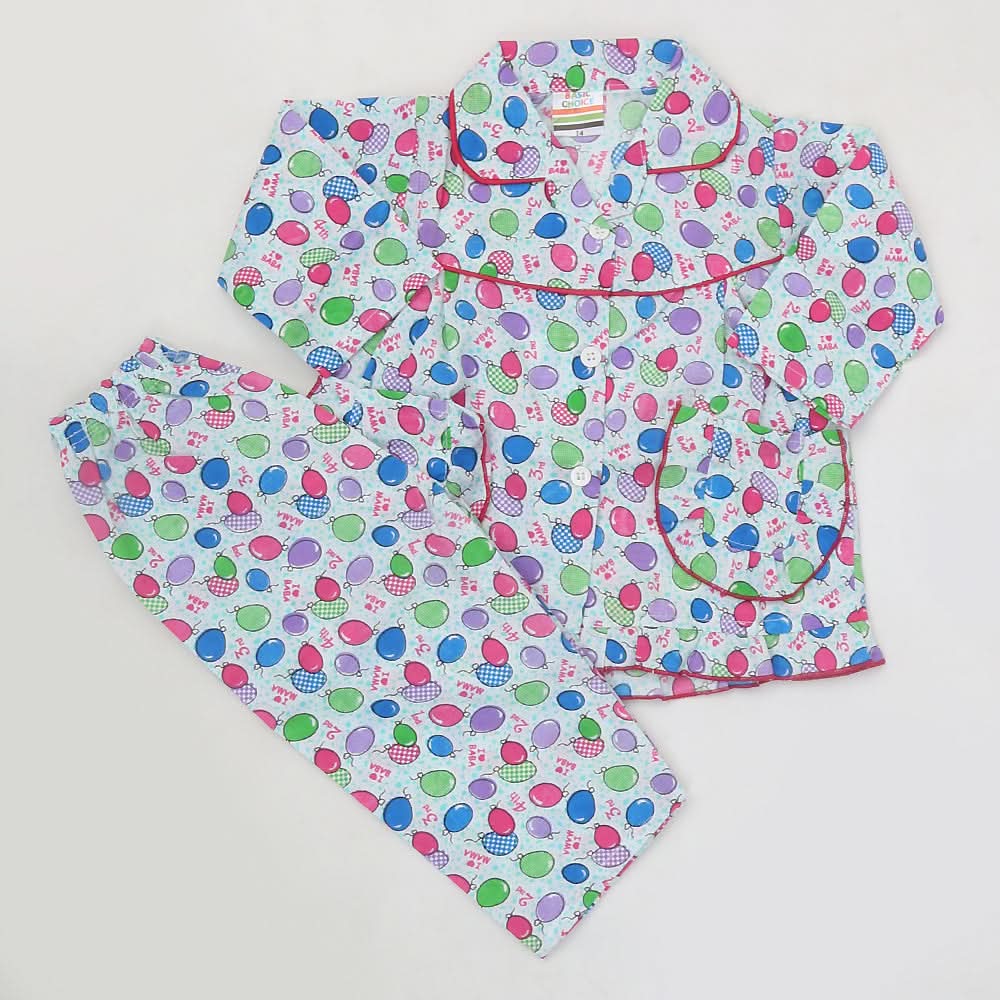 Girls Full Sleeves Night Suit - Cyan, Kids, Girls Sets And Suits, Chase Value, Chase Value