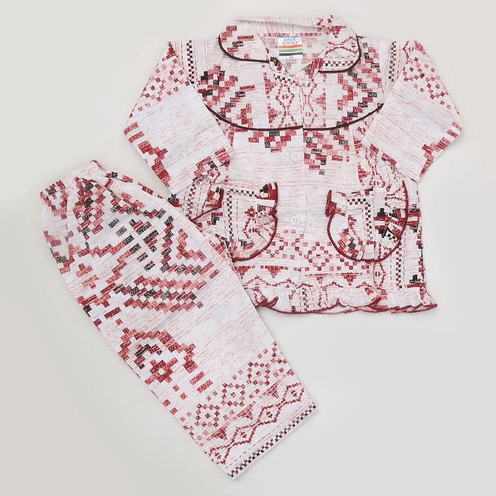 Girls Full Sleeves Night Suit - Maroon, Kids, Girls Sets And Suits, Chase Value, Chase Value