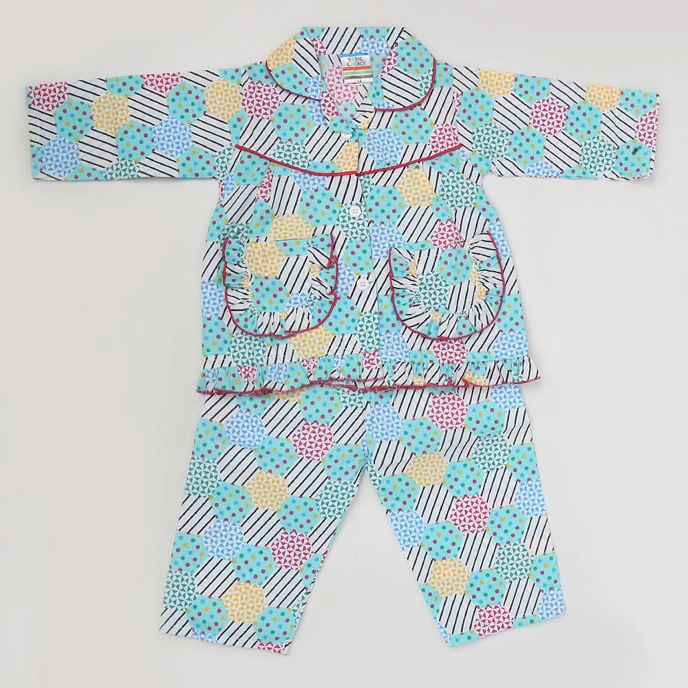 Girls Full Sleeves Night Suit - Cyan, Kids, Girls Sets And Suits, Chase Value, Chase Value