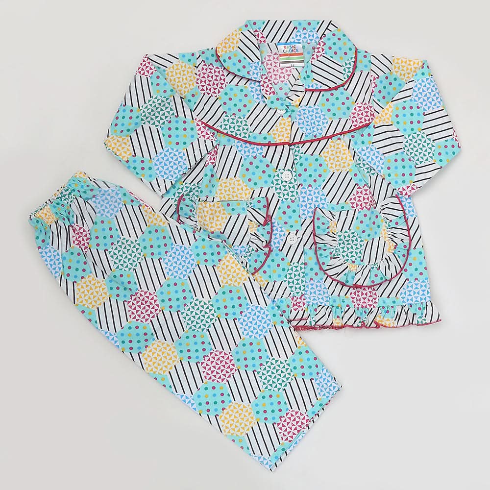 Girls Full Sleeves Night Suit - Cyan, Kids, Girls Sets And Suits, Chase Value, Chase Value