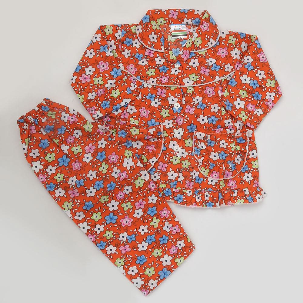 Girls Full Sleeves Night Suit - Orange, Kids, Girls Sets And Suits, Chase Value, Chase Value