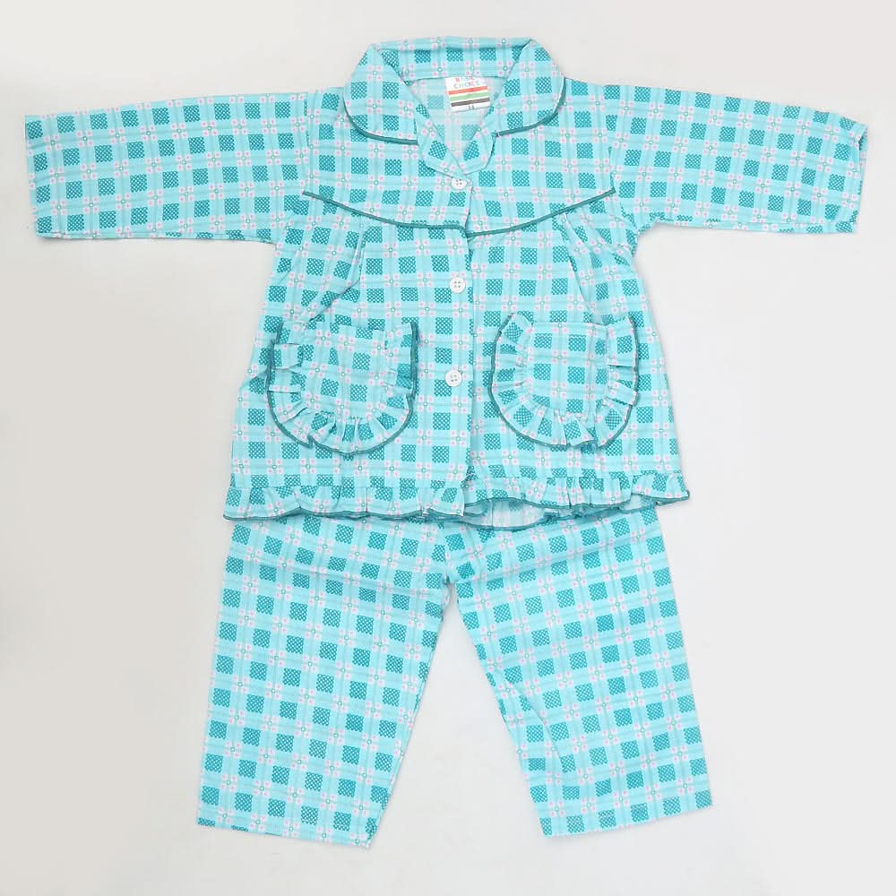 Girls Full Sleeves Night Suit - Cyan, Kids, Girls Sets And Suits, Chase Value, Chase Value