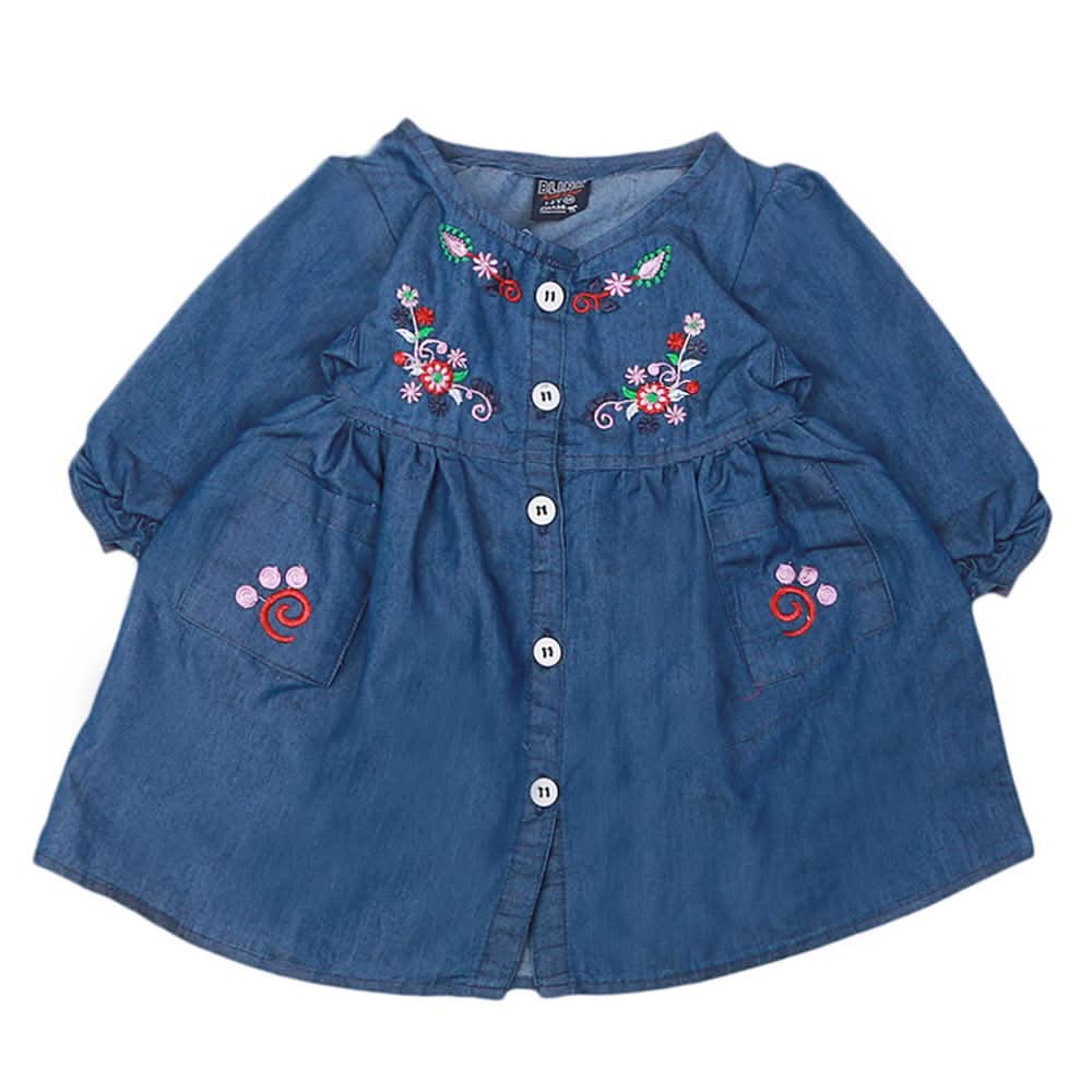 Girls Embroidered Denim Frock - Blue, Girls Apparel, Chase Value, Chase Value