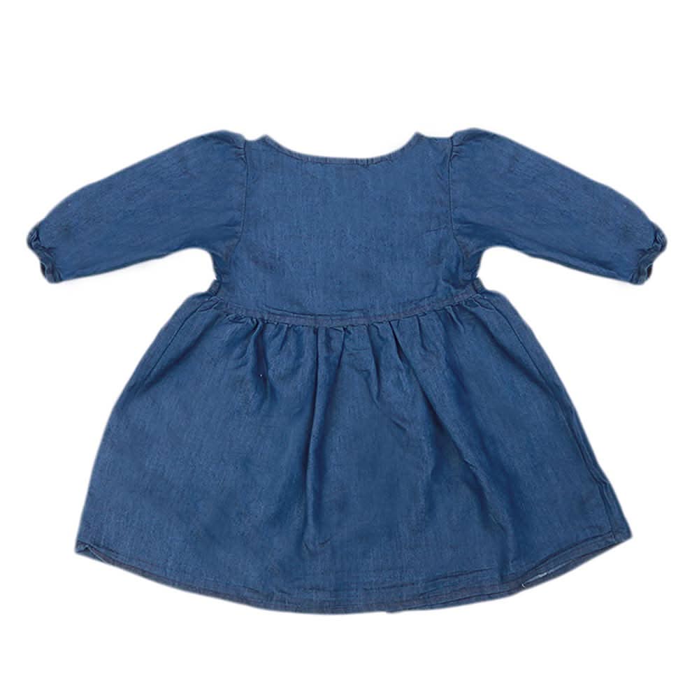 Girls Embroidered Denim Frock - Blue, Girls Apparel, Chase Value, Chase Value