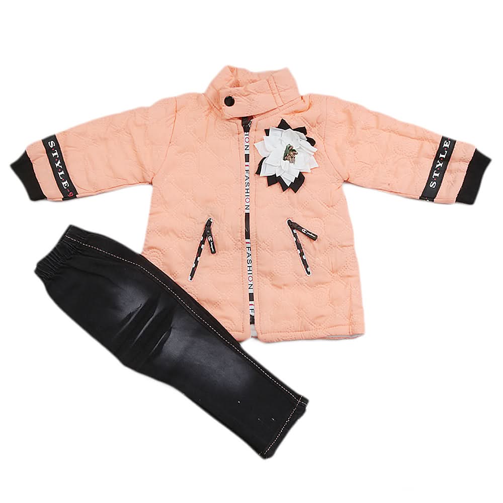 Girls Full Sleeves Tights Suit - Peach, Kids, Girls Sets And Suits, Chase Value, Chase Value