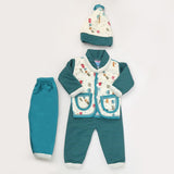Newborn Boys Full Sleeves 4 Piece Suit - Sea Green, Kids, NB Boys Sets And Suits, Chase Value, Chase Value