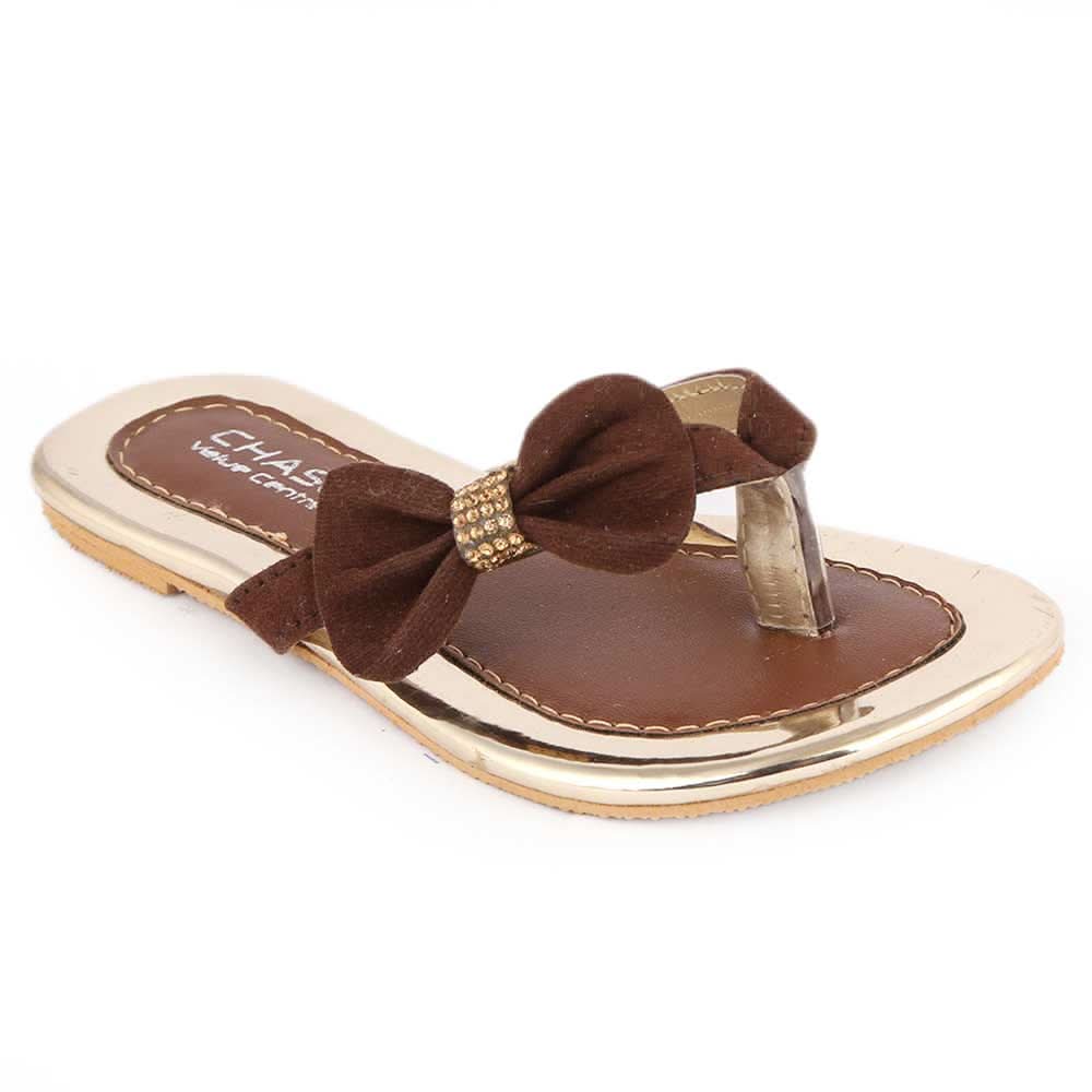 Girls Fancy Slippers - K-011 - Brown, Kids, Girls Slippers, Chase Value, Chase Value