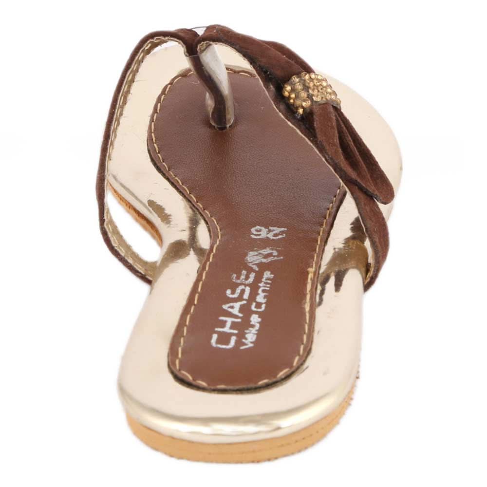 Girls Fancy Slippers - K-011 - Brown, Kids, Girls Slippers, Chase Value, Chase Value