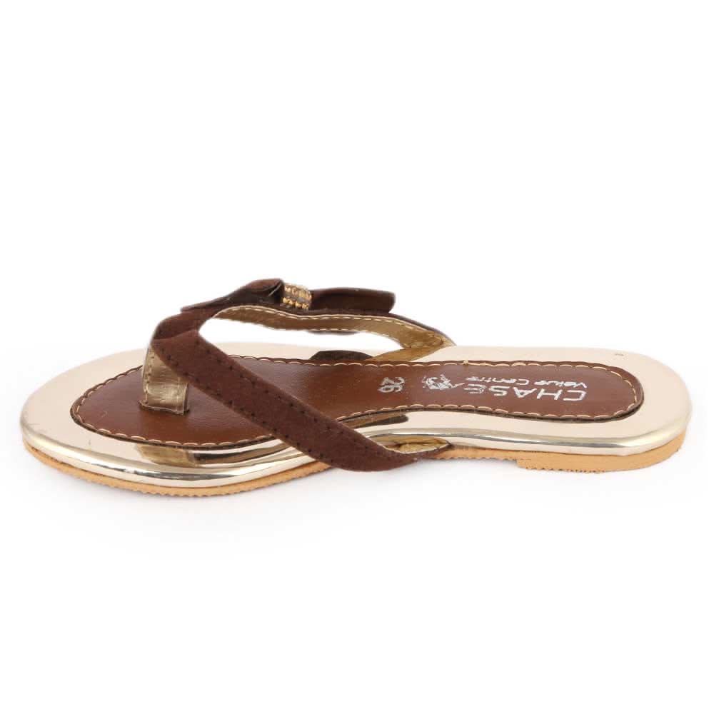 Girls Fancy Slippers - K-011 - Brown, Kids, Girls Slippers, Chase Value, Chase Value