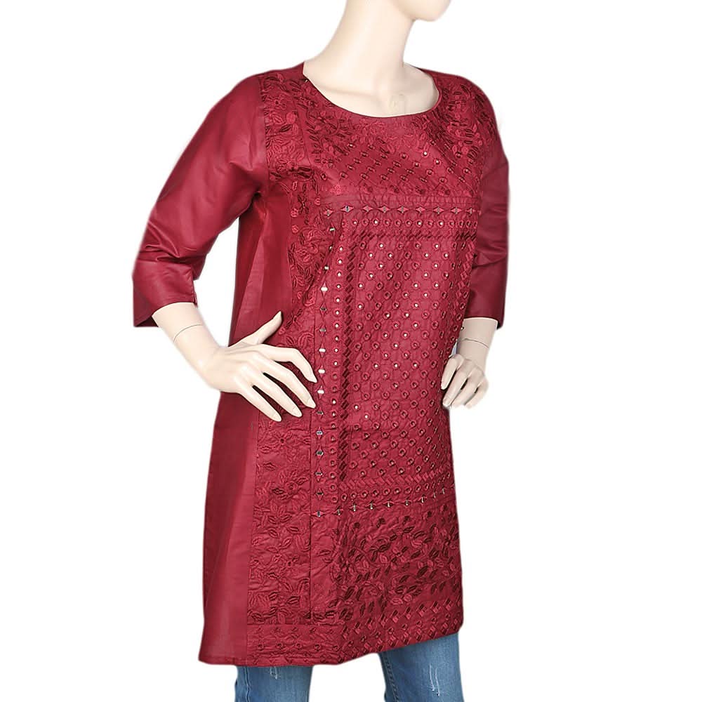 Women's Embroidered Kurti - Maroon, Women, Ready Kurtis, Chase Value, Chase Value