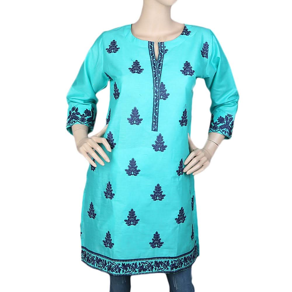 Women's Embroidered Kurti - Cyan, Women, Ready Kurtis, Chase Value, Chase Value